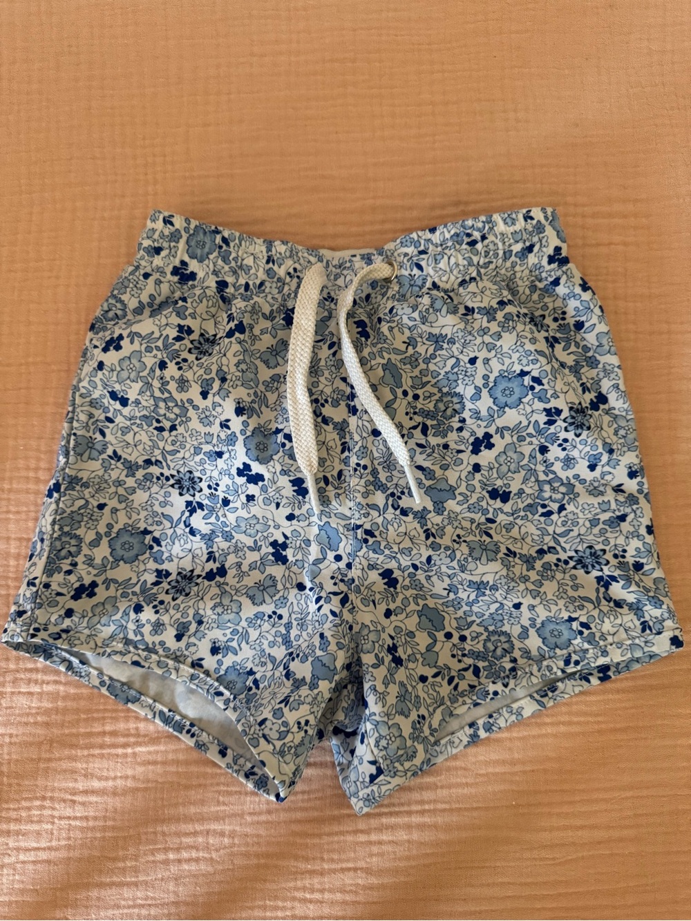Petit Peony Light Blue Floral Kids Swim Trunks